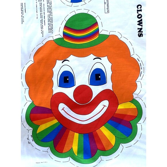Vintage Rainbow Clown Fabric Panels Cut Sew Pillow Plush Doll Cotton - Picture 1 of 5